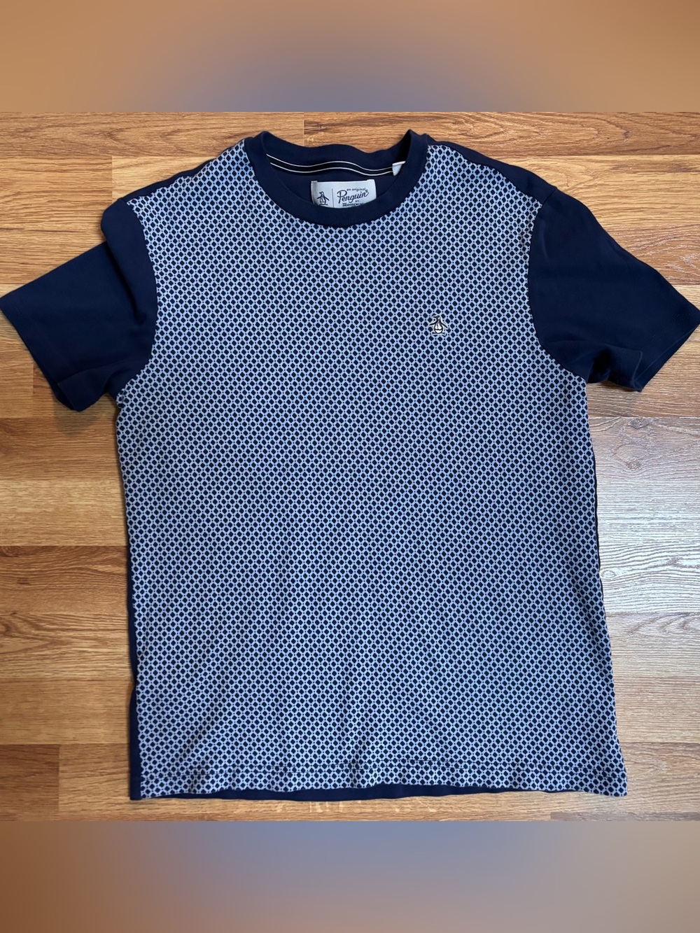 Original Penguin by MunsingWear Men's Blue Geometric Cotton T-Shirt Small